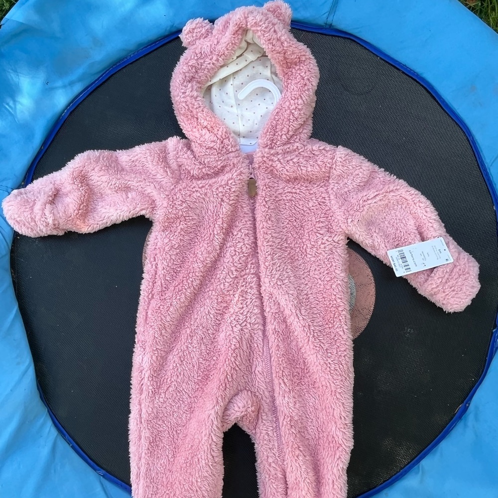 Sherpa Pink Baby Bodysuit Snowsuit size 6 months Carters